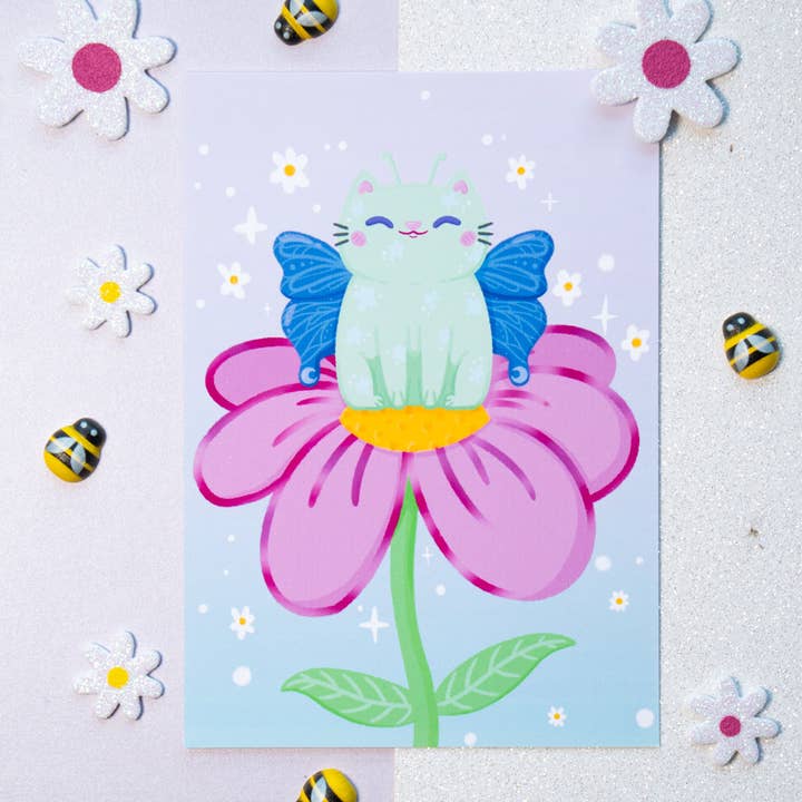 Lámina artística ilustrativa de gato mariposa para venta al por mayor de Sparkles in the Wild