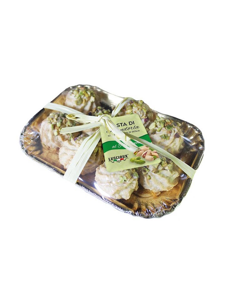 Pâte d'amande pistache et amande en barquette | 150 g pour la vente par LUSCIOUX - OMNIA GROUP SRL