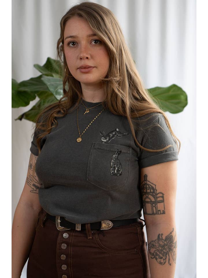 Stay Home Club - Wholesale Screen Printed T-Shirt - Unisex - Rabbit Hole Pocket Tee