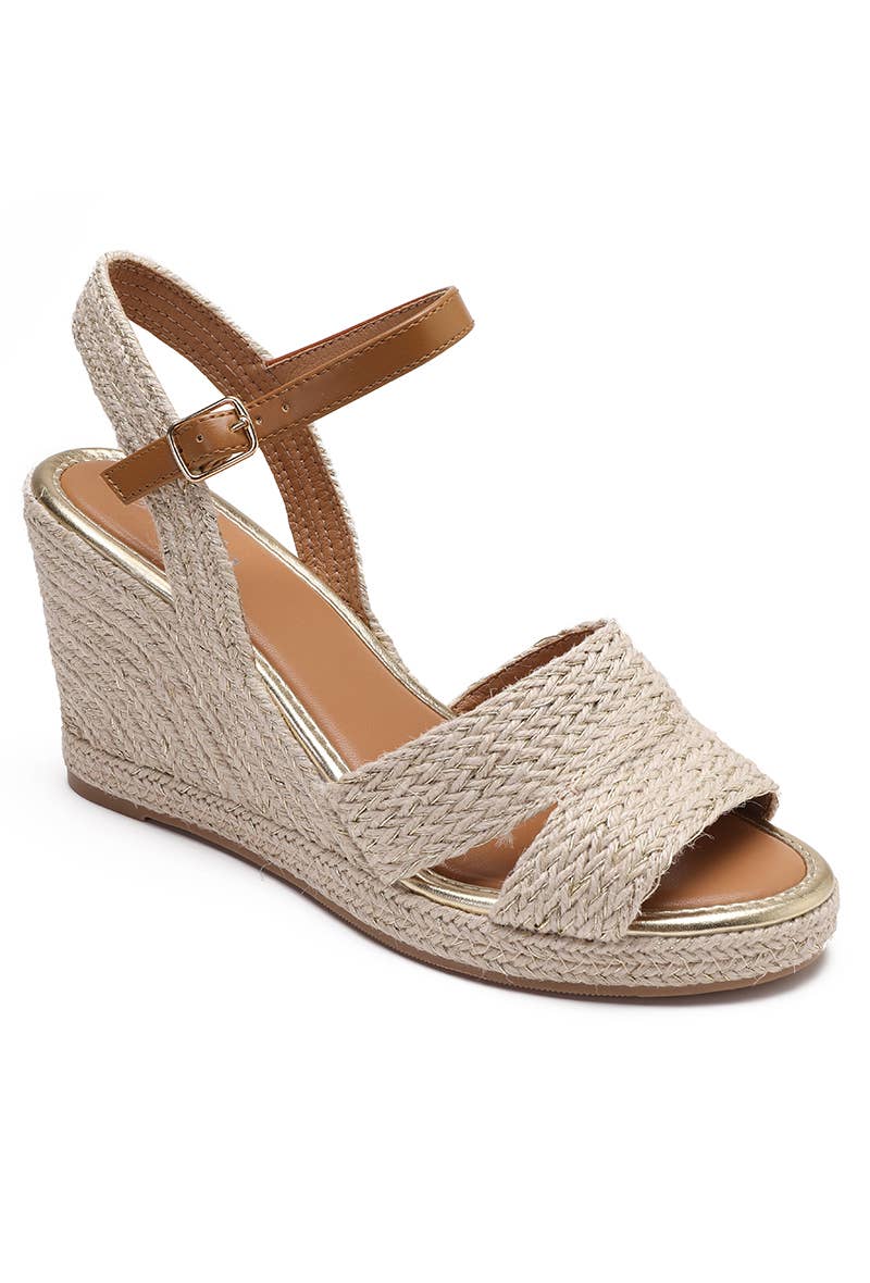 Joia Paris - Wholesale Wedges - Women's - RAFFIA WEDGES WITH GOLDEN OUTLINE H8-7910