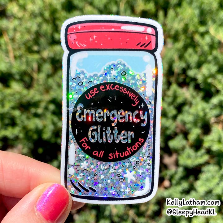 Kelly Latham Art - Vente Autocollant - Autocollant imperméable en vinyle pailleté d'urgence holographique mignon