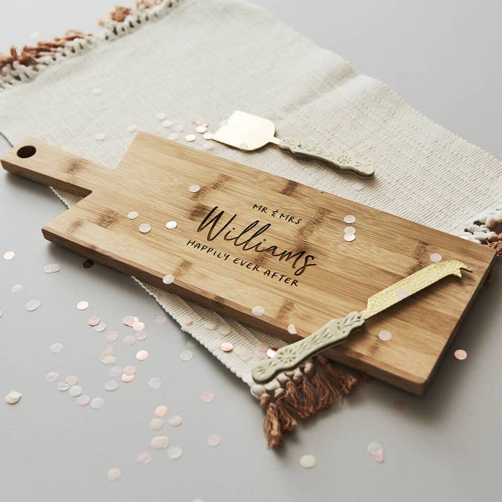 Wooden Personalised Wedding Chopping/Cheese Board for wholesale by Sophia Victoria Joy