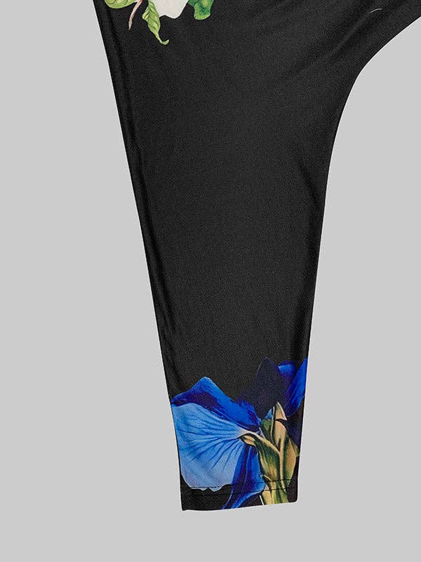 BLACK Floral High Neck Long Sleeve Tee for wholesale on Faire6