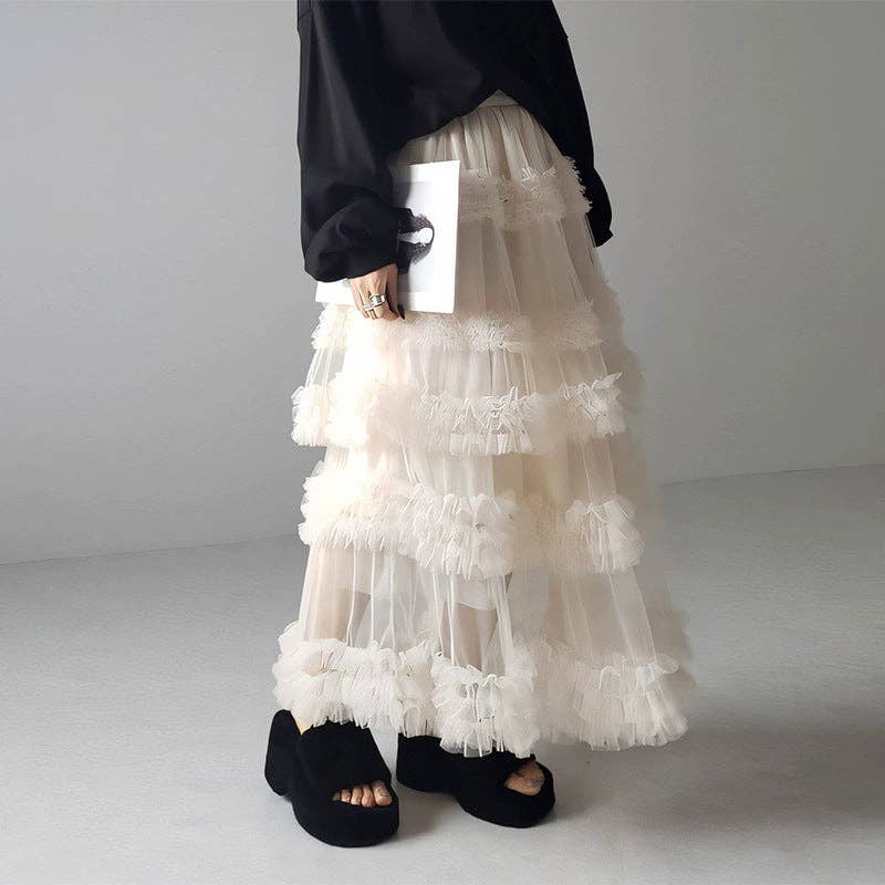 Sweetkama - Wholesale Skirt - Women's - Ladies Solid Color Elastic Waist Layering Tulle Tutu Skirt6