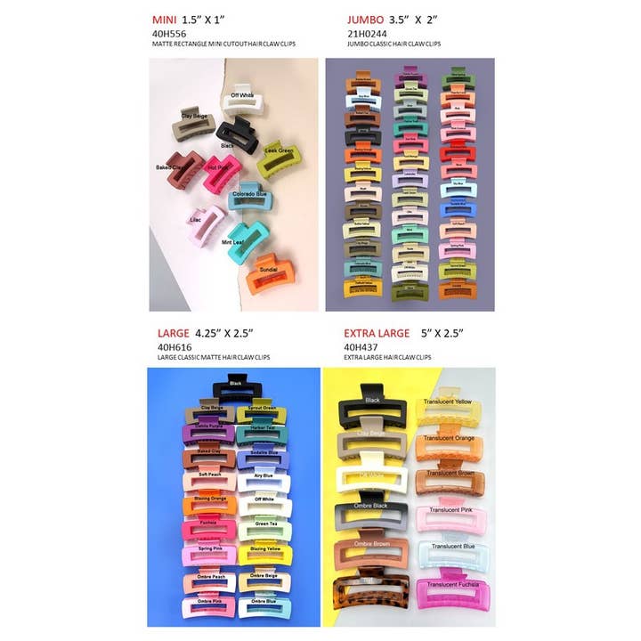 JOSSLYN by wall to wall - Wholesale Hair Clip - Women's - LARGE CLASSIC MATTE HAIR CLAW CLIPS 4.25inch | 40H616