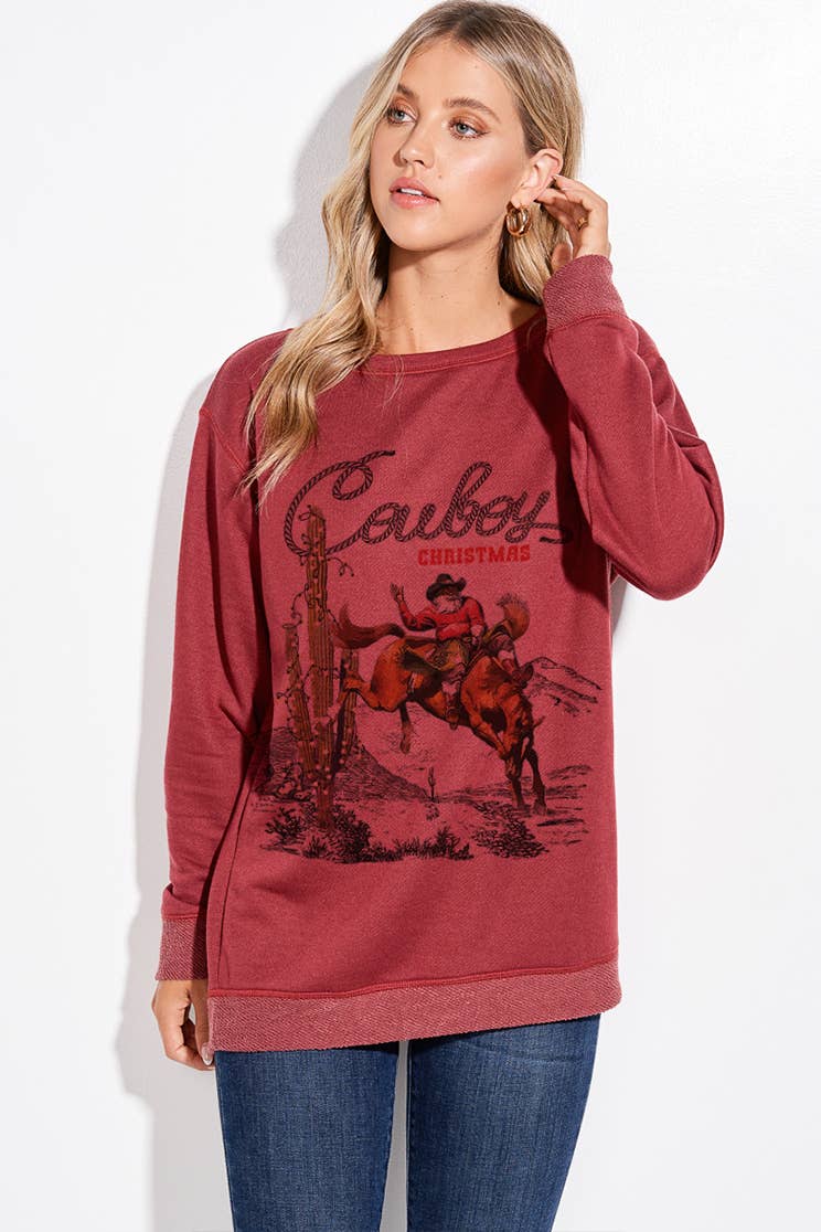 Phil Love - Vente T-shirt sérigraphié – femme - T911G10009 - Haut à manches longues Cowboy Christmas pour femme3