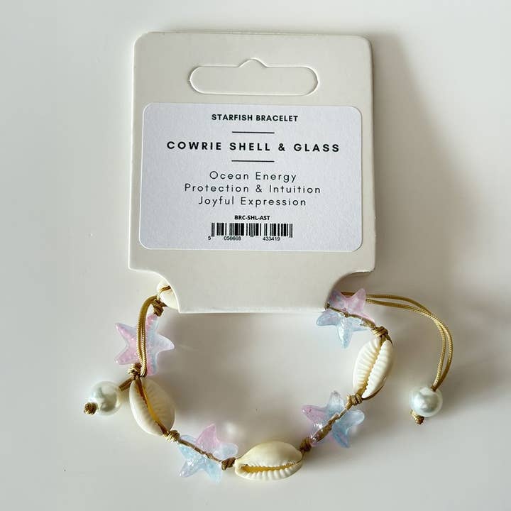 VIE - Wholesale Charm/dangle bracelet - Cowrie Shell & Glass Starfish Bracelet, Assorted Colour4