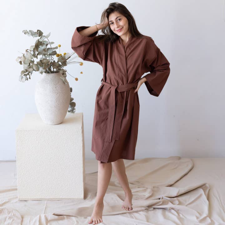 Vivamaison – Großhandel Bademantel – Damen – Leichter Baumwolle-Leinen Kimono Bademantel, Morgenmantel
