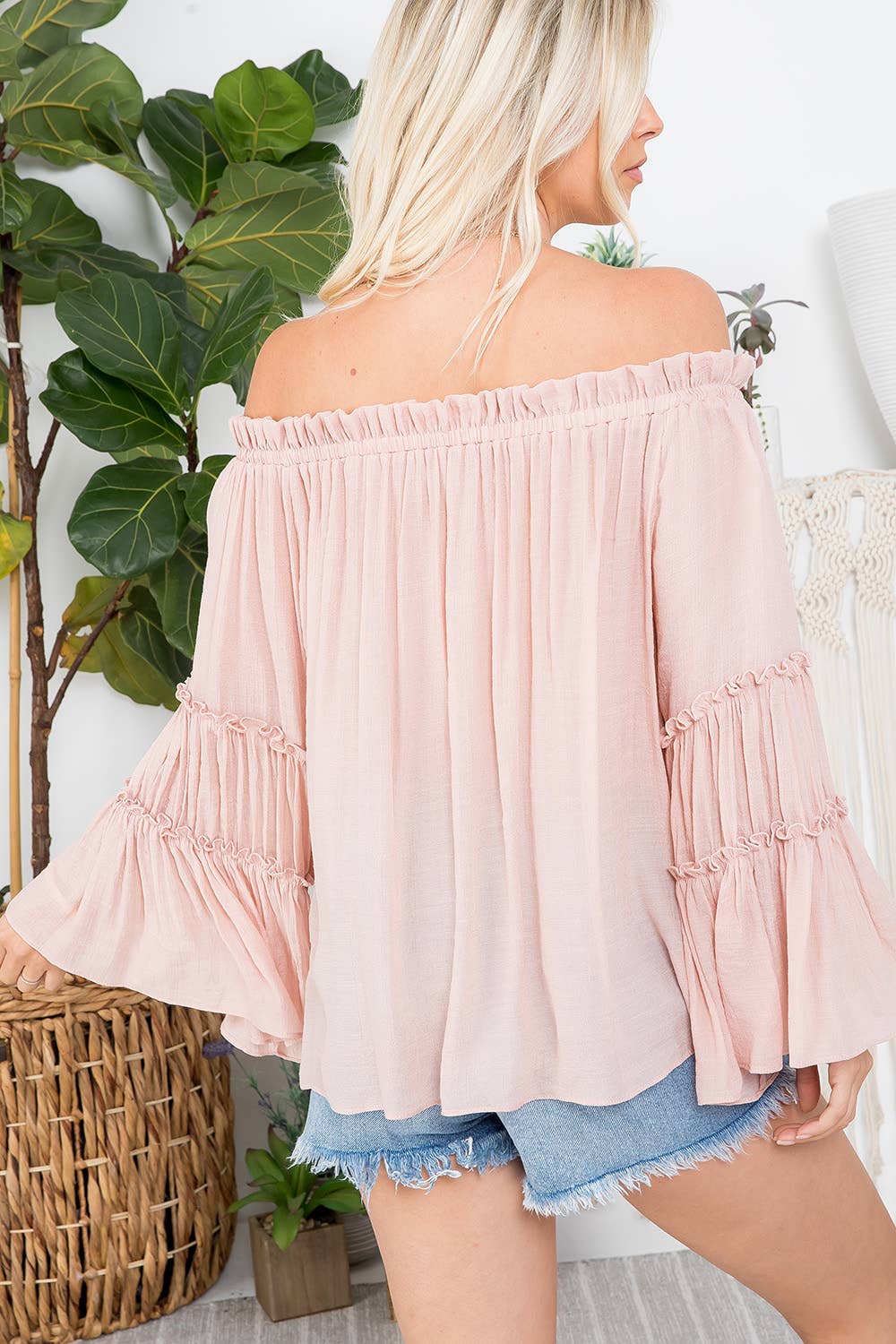 Sweet Lovely by Jen - Wholesale Blouse – Women’s - TIERED BELL SLEEVE  OFF SHOULDER TOP29
