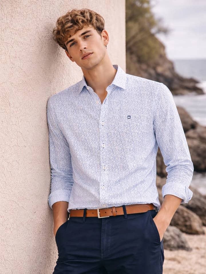 Camisa de Manga Larga con Microestampado Floral por atacado de Yellow Skin