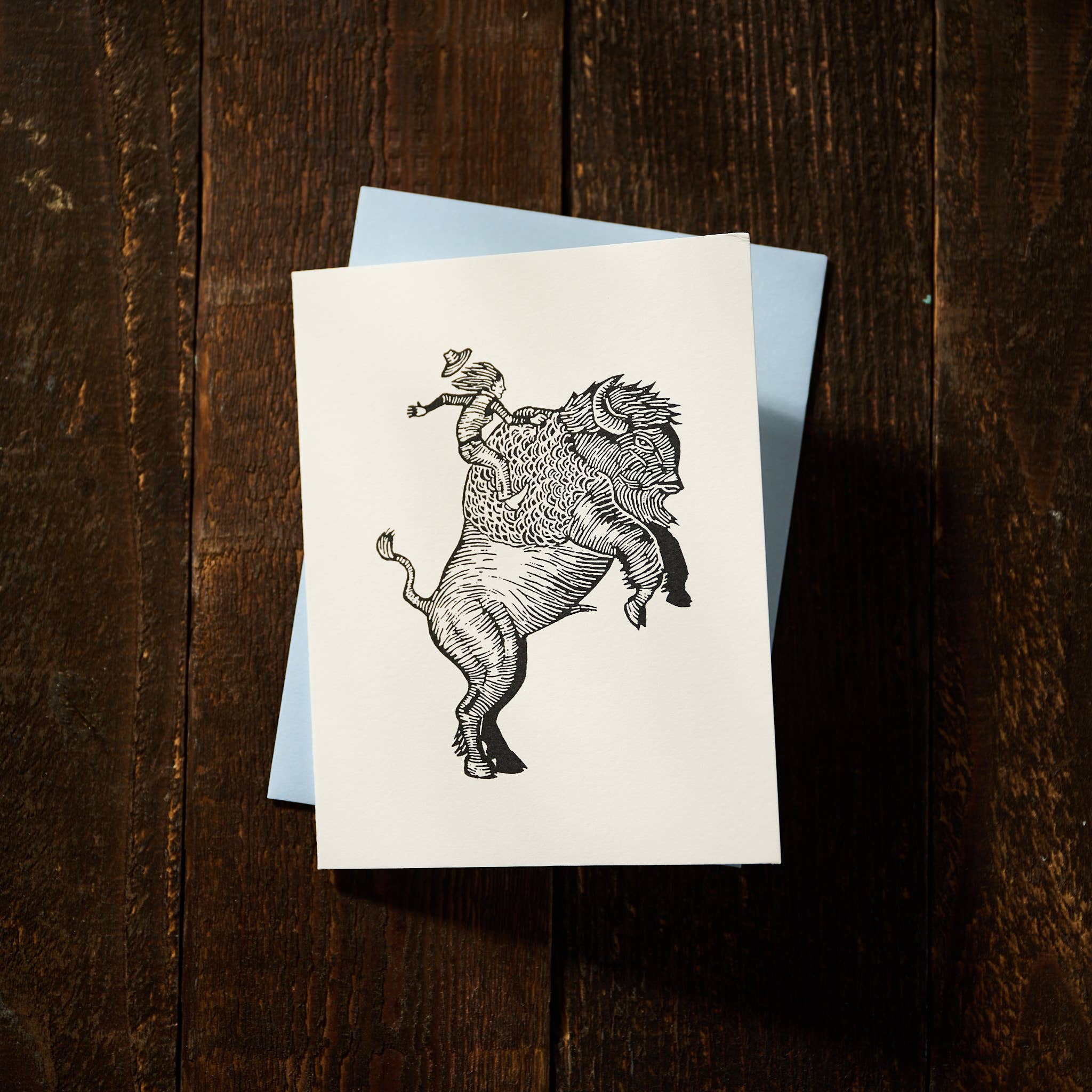 Anomal Press - Wholesale Everyday Greeting Card - Bison Rider linocut relief print card1