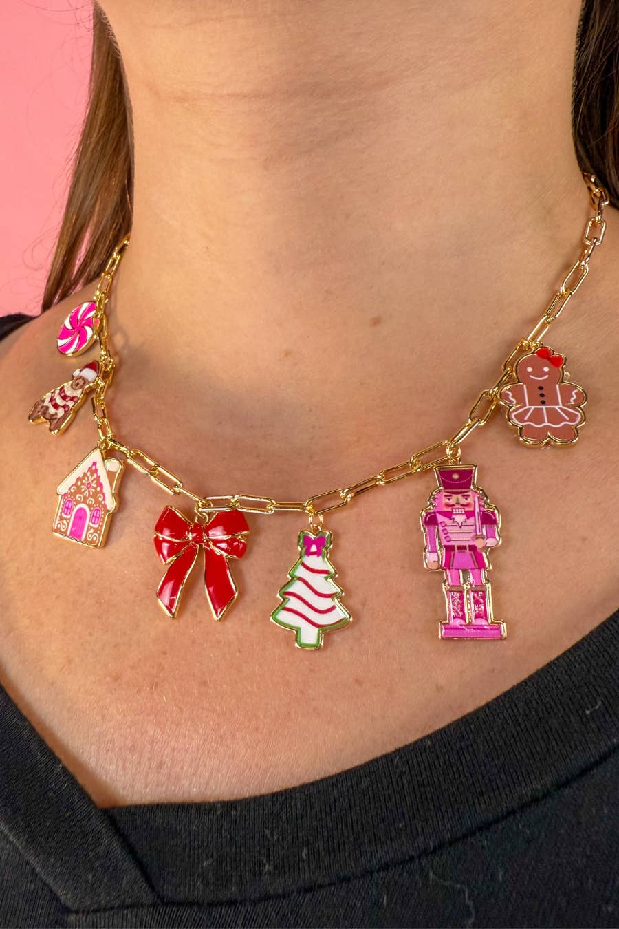 Gold Multi Holiday Story Charm Necklace for wholesale on Faire
