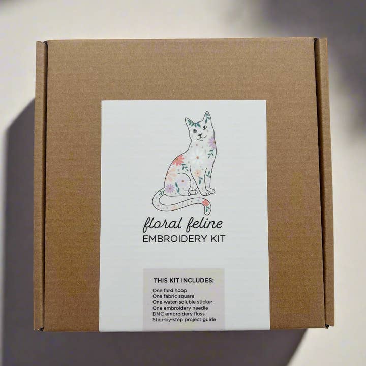 Floral Feline Hand Embroidery Kit for wholesale by Artsy Lyons