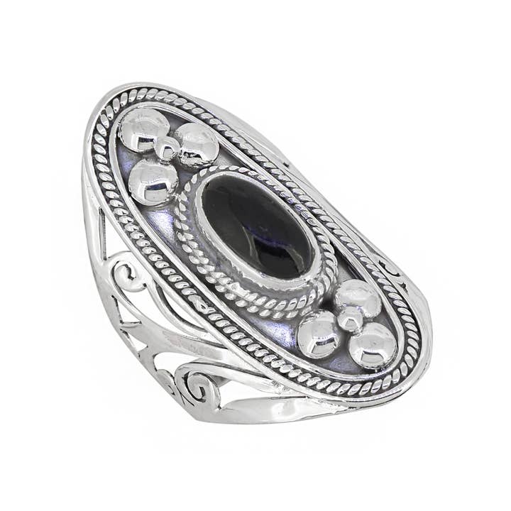 Tiramisu - Wholesale Cocktail/Statement Ring - 925 Silver Black Onyx Gemstone Bohemian Ring
