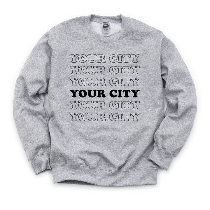 Your City Repeating Outline Black Ink Crewneck Sweatshirt for wholesale by 923 By Design