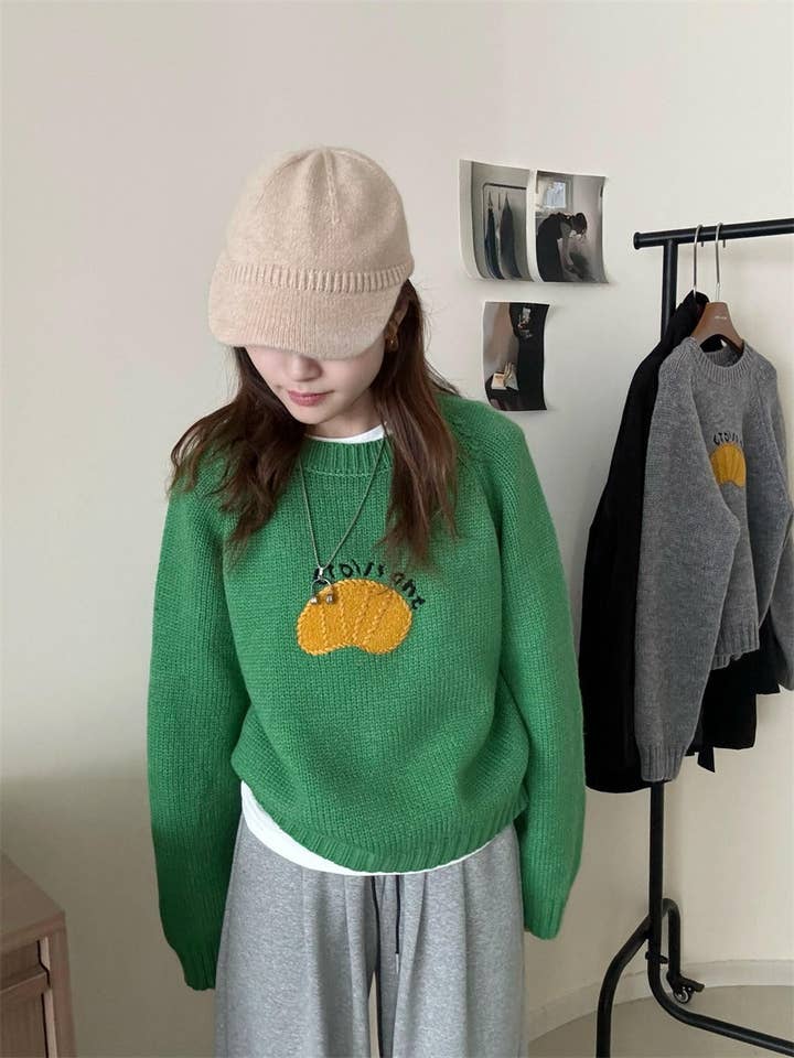 Marayn - Wholesale Knitted jumper – Women′s - Cute Korean Style Cartoon Letter Knit Sweater13