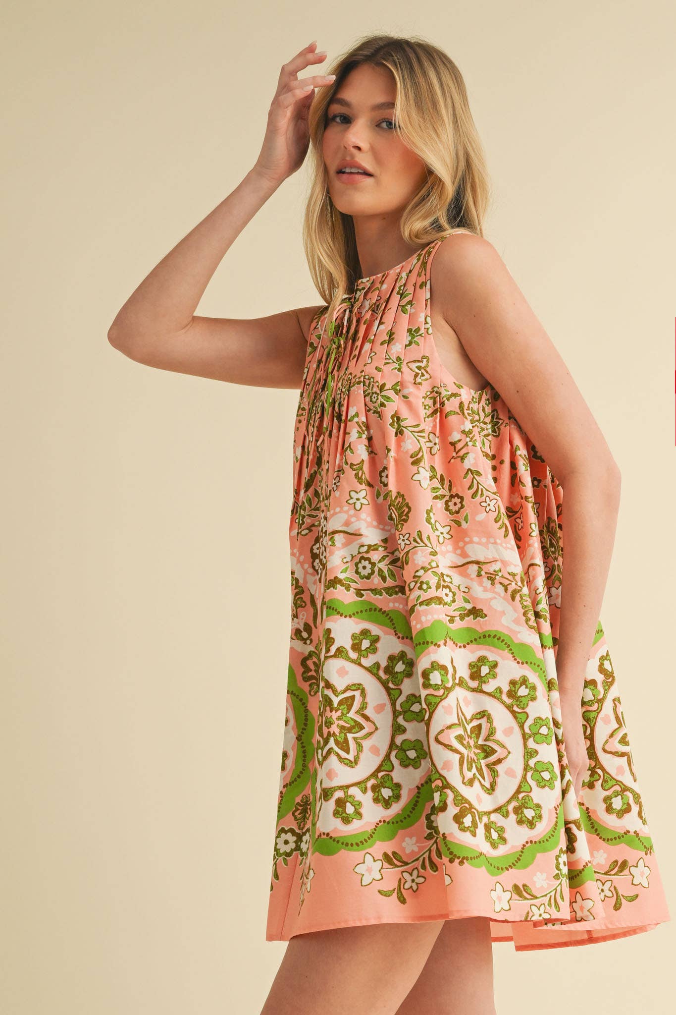 &MERCI - Wholesale Dress - Women's - EXCLUSIVE PRINT MINI DRESS WITH PLEATING MDR408610