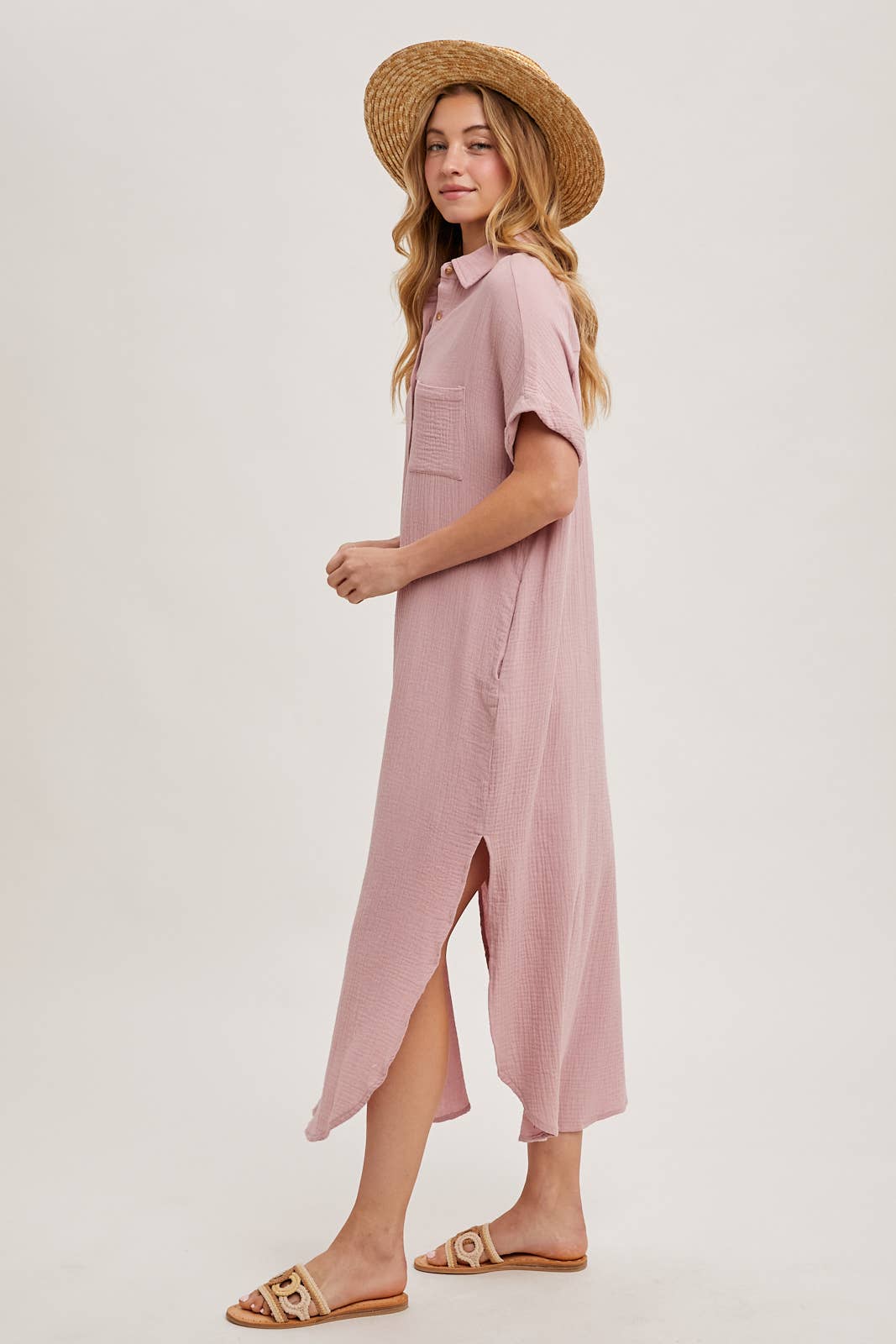 Bluivy - Wholesale Dress - Women's - BUTTON UP MAXI SHIRT DRESS WITH POCKET97