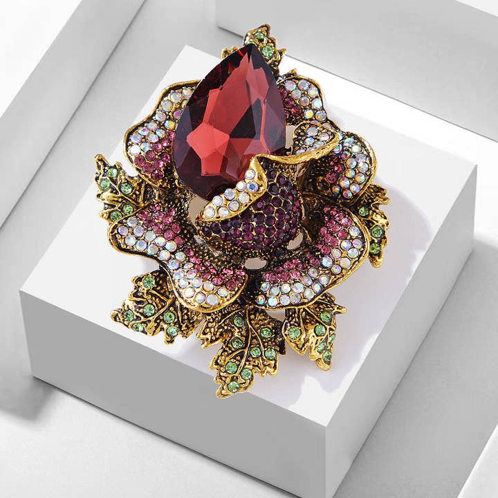 Ole - Wholesale Brooch - Floral Rhinestone Pin PA40745