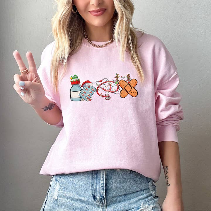 NVC Ecommerce LLC - Wholesale Graphic Sweatshirt - Women's - Pharmacist Christmas Sweatshirt, Christmas Nurse Crewneck4