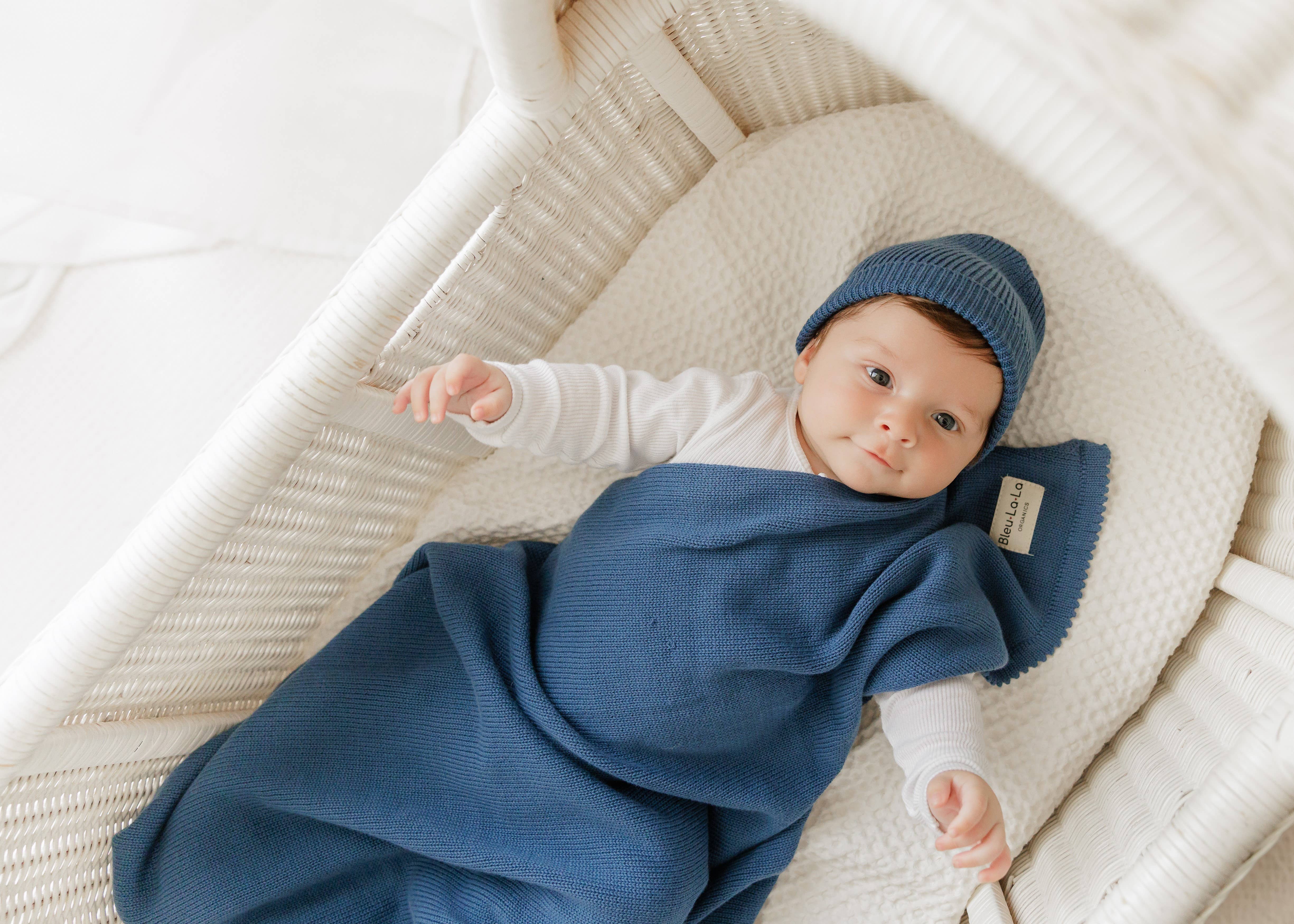 Bleu La La - Wholesale Bedding Blanket - Kids & Baby - Luxe - 100% Organic Cotton Knit Blanket + Hat Boxed Gift Set16