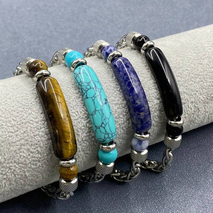 Pulsera de Hombre con Cadena de Piedra y Acero Inoxidable - CS/BC para venta al por mayor de Mio Queena