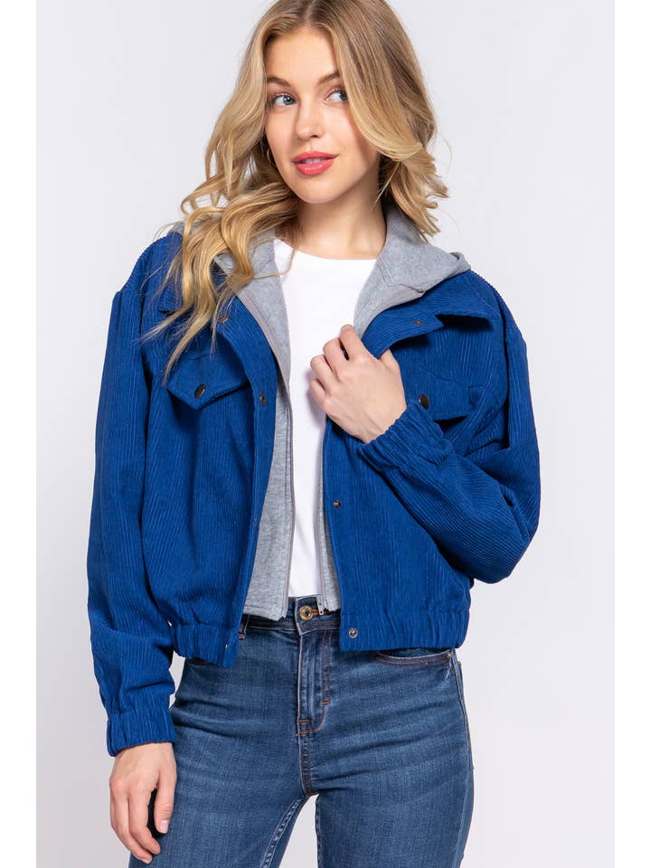 42POPS - Wholesale Jacket - Women's - "._ HOODIE LAYERED CORDUROY JACKET2