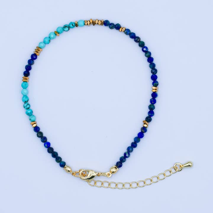 24K Gold Filled Lapis Lazuli Turquoise Gemstone 7.5 Inch Bracelet | WA-2884 for wholesale by Aim Eternal