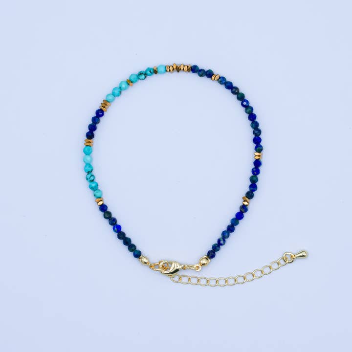 24K Gold Filled Lapis Lazuli Turquoise Gemstone 7.5 Inch Bracelet | WA-2884 for wholesale by Aim Eternal