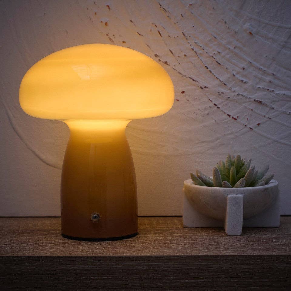 K LIVING – wholesale Accent/desk lamp – Mushroom Toadstool Glass Table Lamp in White, Duck egg Blue, Green, Lemon, Mocha and Brown - Rechargeable Lamps5