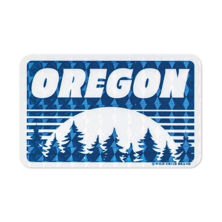 Oregon Holographic Sticker | Retro 80s Evergreen Trees Decal for wholesale by Wild Child Brand