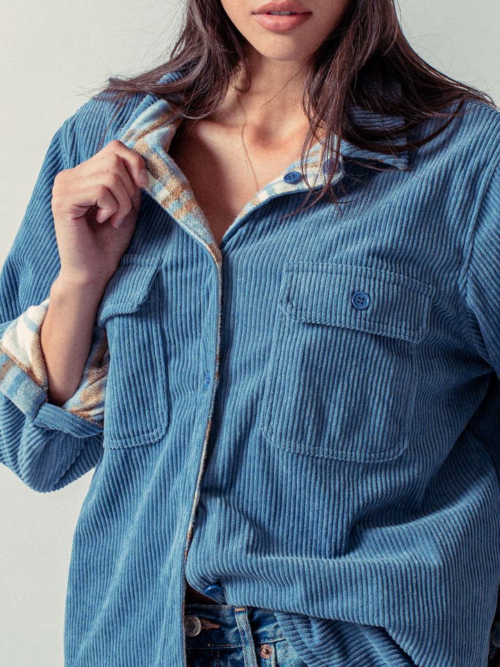 Urban Daizy - Wholesale Shirt Jacket/Shacket - Women's - Plaid Flannel-Lined Corduroy Shacket15