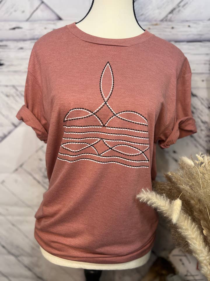 Boot Stitch Graphic Tee for wholesale by Two Hearts Printing