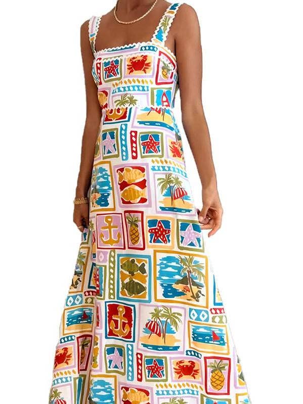 Tropical Patchwork Print Sleeveless Maxi Dress for wholesale by Flarix
