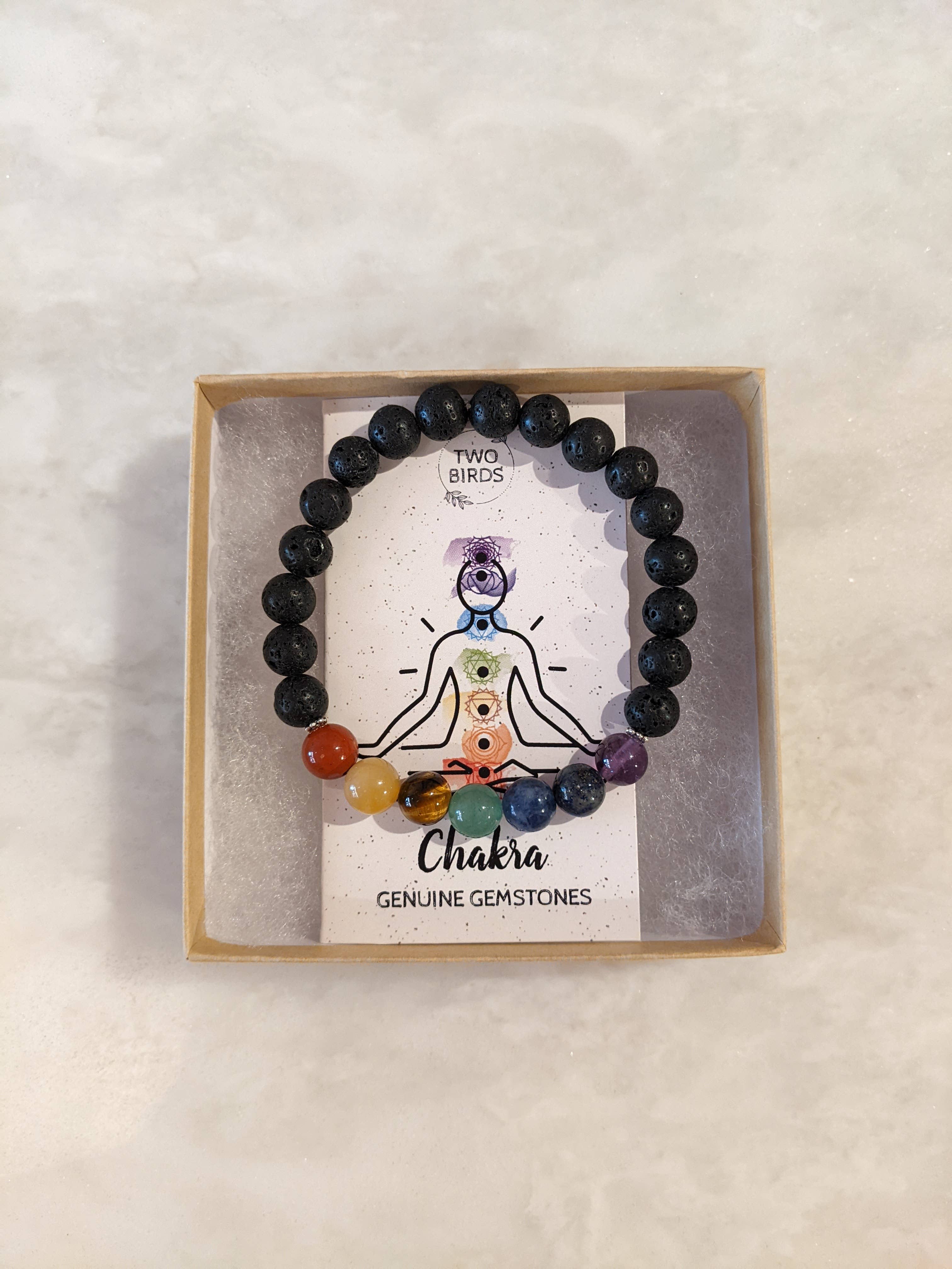 Two Birds Eco Shop - Wholesale Aromatherapy bracelet - Chakra Gemstone Bracelet with Lava Rock Diffuser Beads