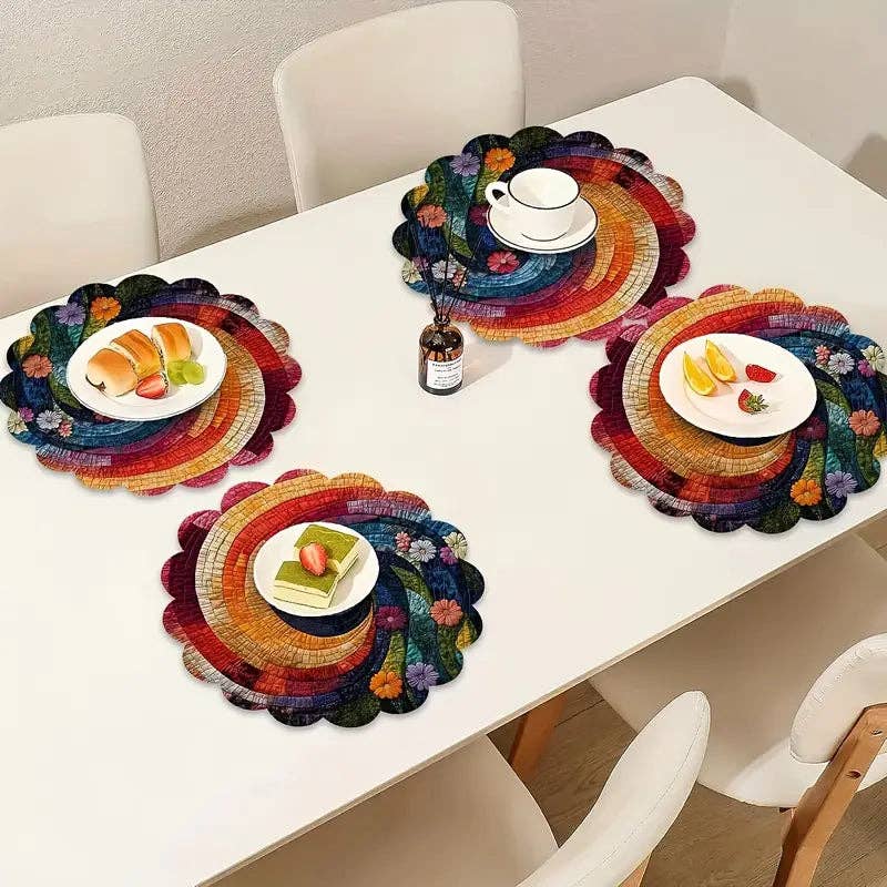 Huis Van Merken - Vente Sets de table - Sets de Table Ronds Bohémiens (Lot de 4) - Décoration de Table Festive et Colorée4