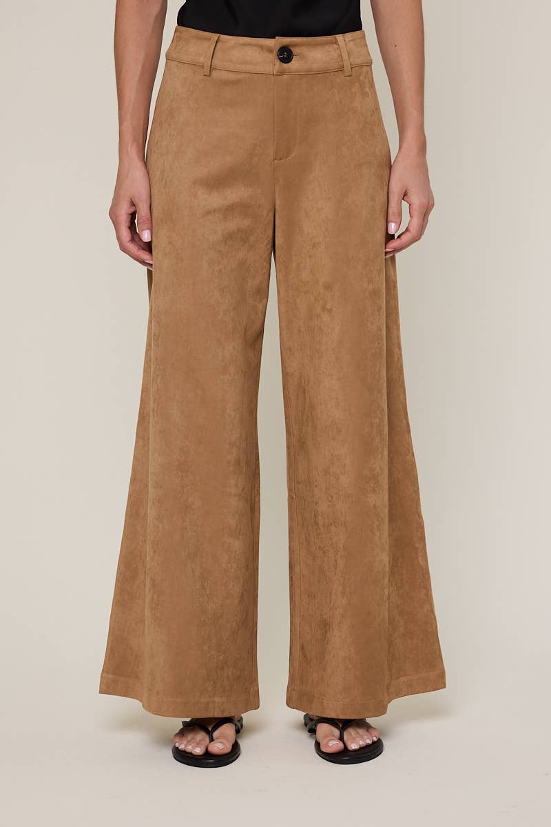 Sky to Moon - Vente Pantalon – femme - PANTALON ÉVASÉ LONG UNI EN DAIM À TAILLE MI-HAUTE9