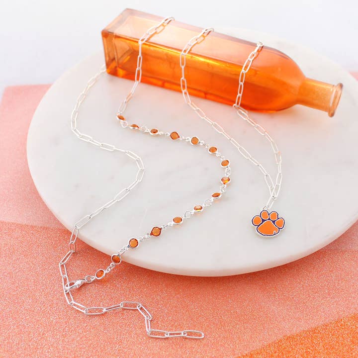 Seasons Jewelry - Wholesale Jewelry Set - 18 - 32” Clemson Paperclip Chain & Enamel Logo Necklace Set1