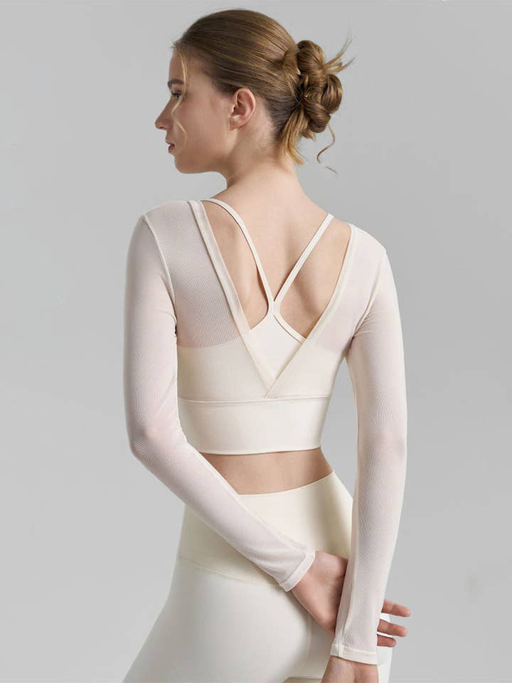 Crave by FW - Wholesale Athletic Top - Women's - Mesh Long Sleeve Crop Tops V-shaped Cutout Back Yoga T-Shirt7