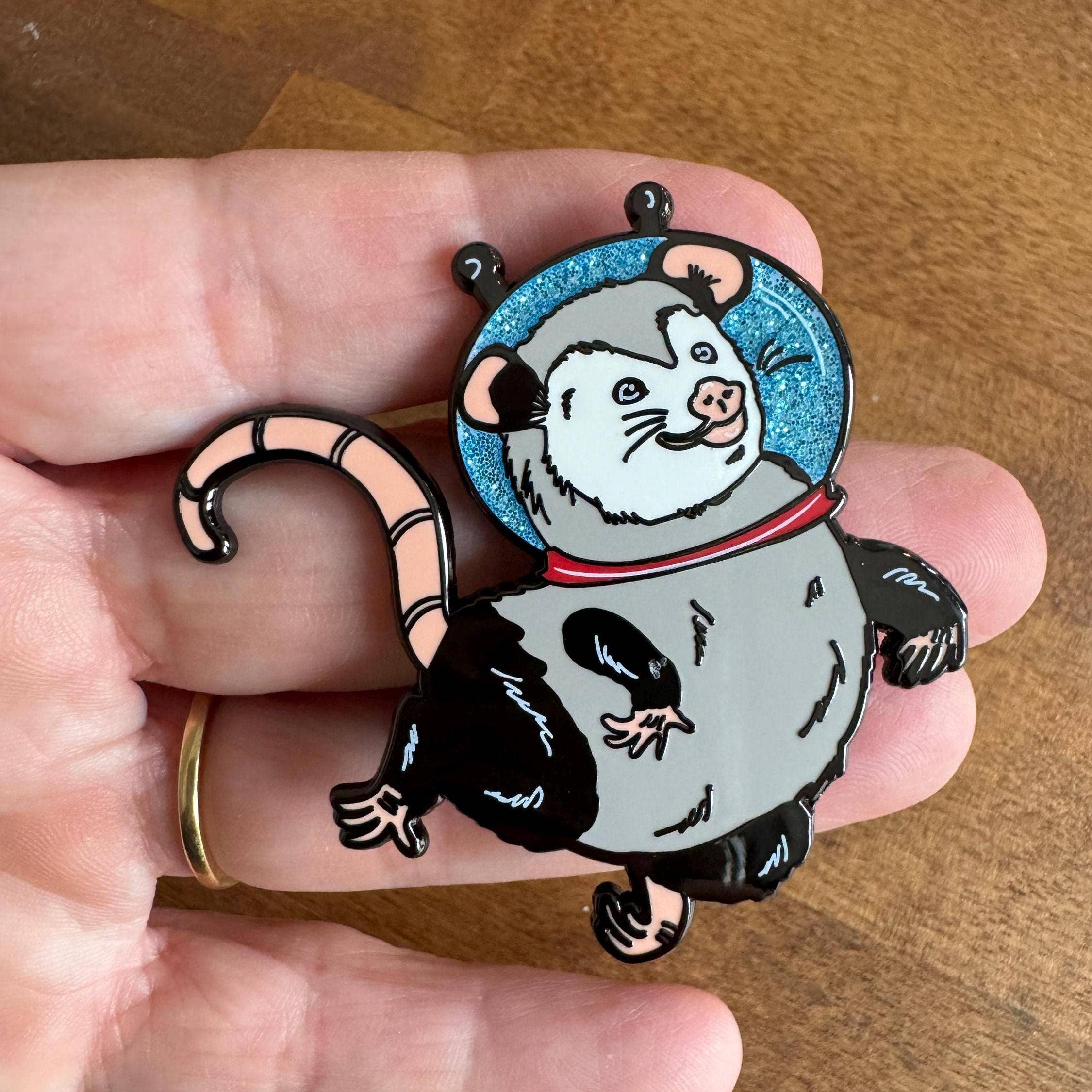 The Crazy Opossum Lady - Wholesale Lapel Pin/Button - GLITTER Astronaut Opossum Enamel Pin Wildlife Lover Gift0