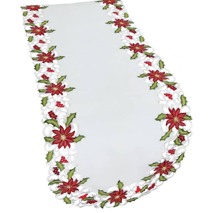 Poinsettia Lace Bestickter Cutwork Tischläufer für den Großhandel von Xia Home Fashions & Manor Luxe