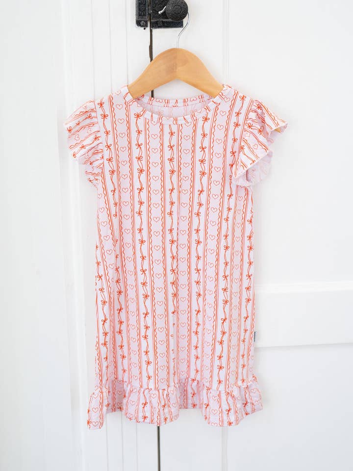 💘 Valentine's Day Striped Hearts Bamboo Nightgown | Pajamas for wholesale by Boosh Baby