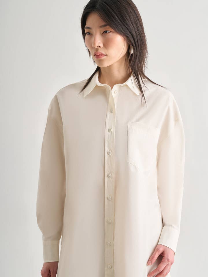 Mizalle Women's Oversized Poplin Shirt with Cuffed Sleeves for wholesale by Mizalle