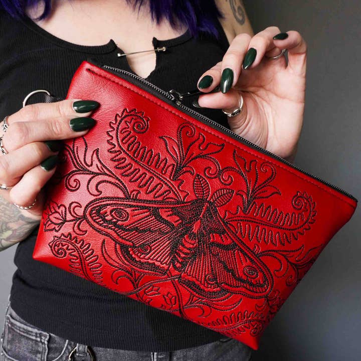 Forest Moth Cosmetic Bag - Handmade, Vegan Leather for wholesale by Project Pinup