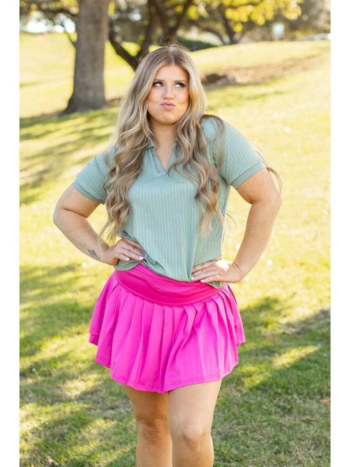 Rib Knit Polo Top, Sage Green for wholesale on Faire10