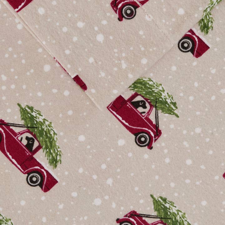 Olliix - Wholesale Sheet Set - Cotton Flannel Winter Sheet Set, Christmas Trucks