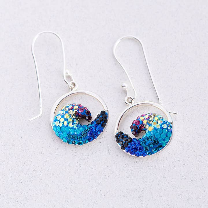 PE-8313 / CRYSTAL & SILVER FREE WAVE EARRINGS for wholesale by Mosaico Jewels