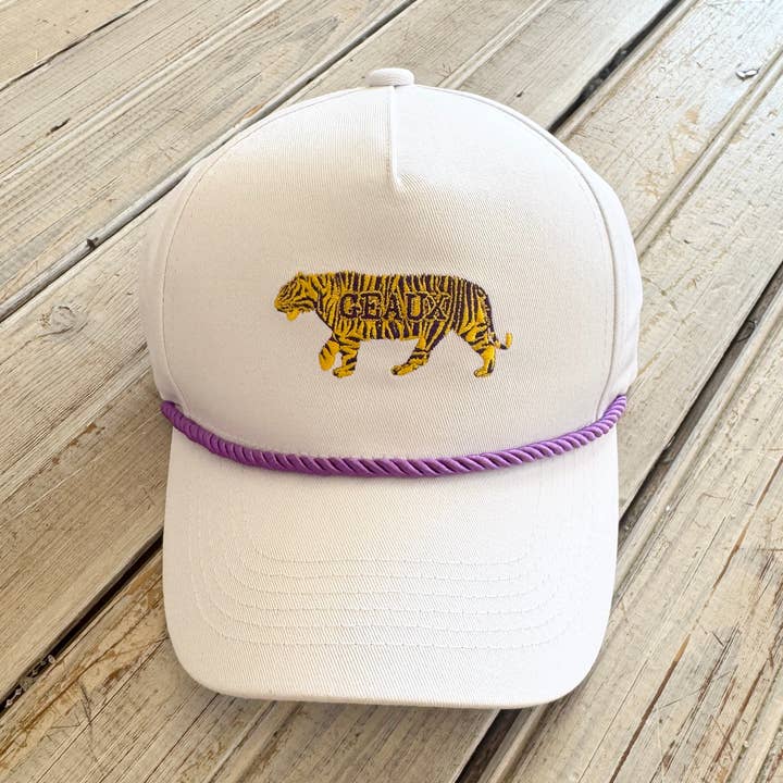 Geaux Tiger Rope Hat-white for wholesale by Nola Mercantile