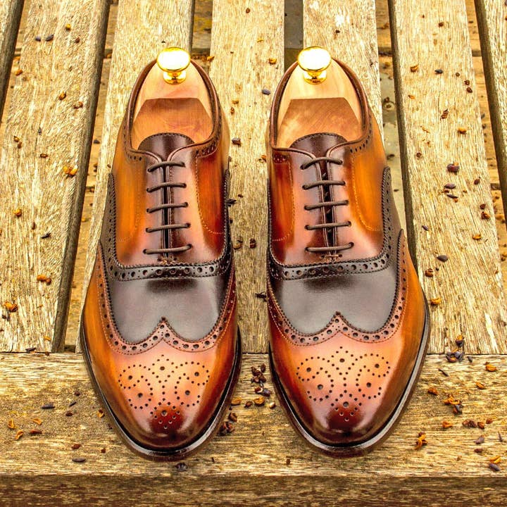 Aeron Men's Leather & Patina Full Brogue in Brown / Cognac for wholesale by DapperFam