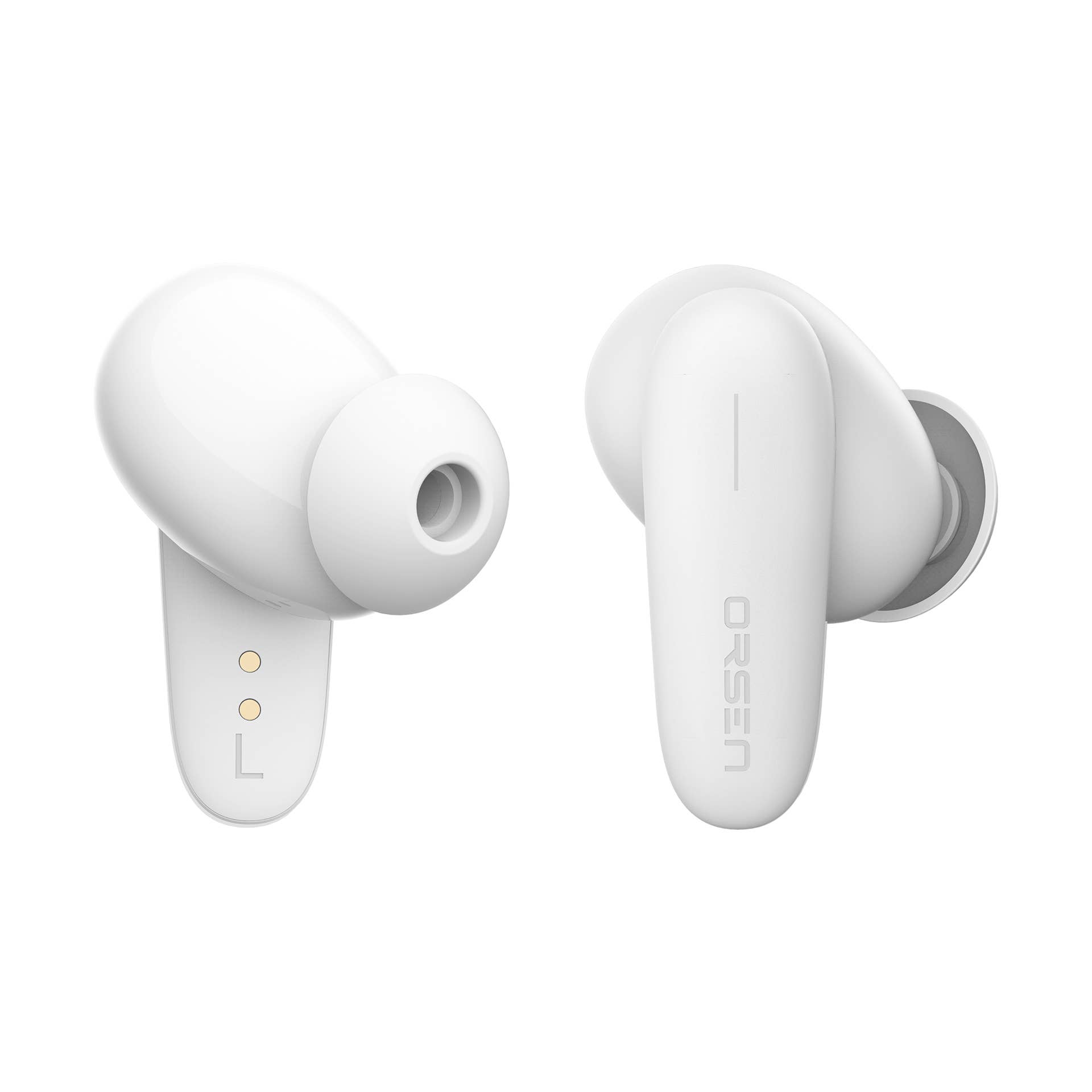 White TWS Bluetooth Earphone ORSEN T3 with wireless charging case, for wholesale on Faire1